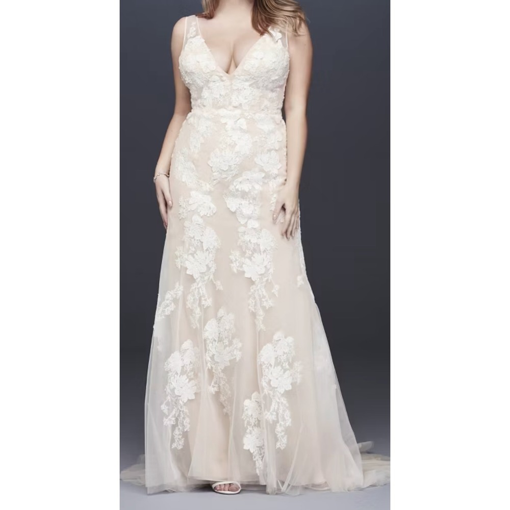 MELISSA SWEET Lace Applique Tulle V-Neck Wedding Gown IVRY/CHAMP SZ 20W
